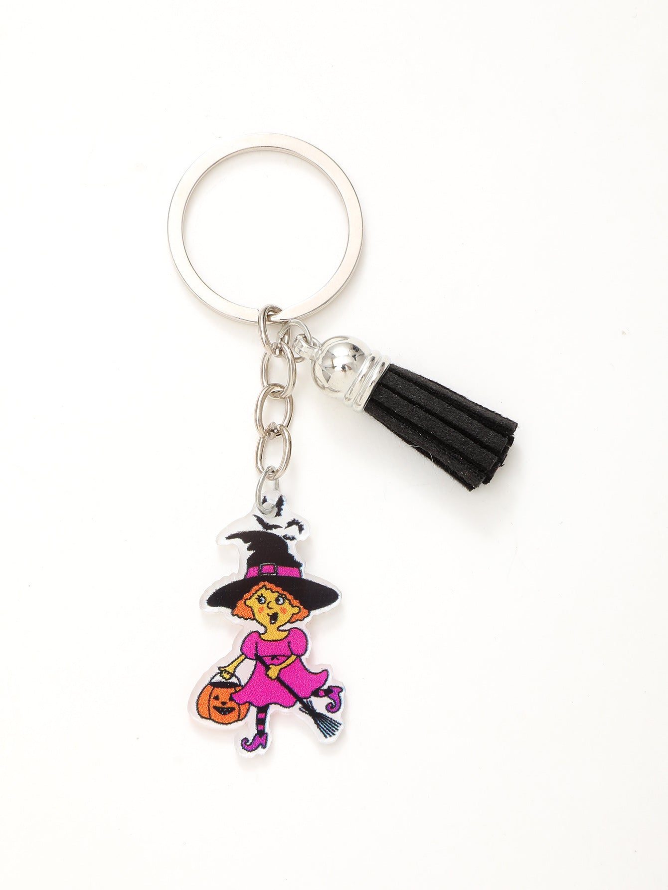 Wholesale Halloween Funny Acrylic Bat Pumpkin Head Witch Tassel Keychain